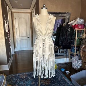 Original GoodVibeGoda Handmade Macramé Rope Elegant Cream Dress